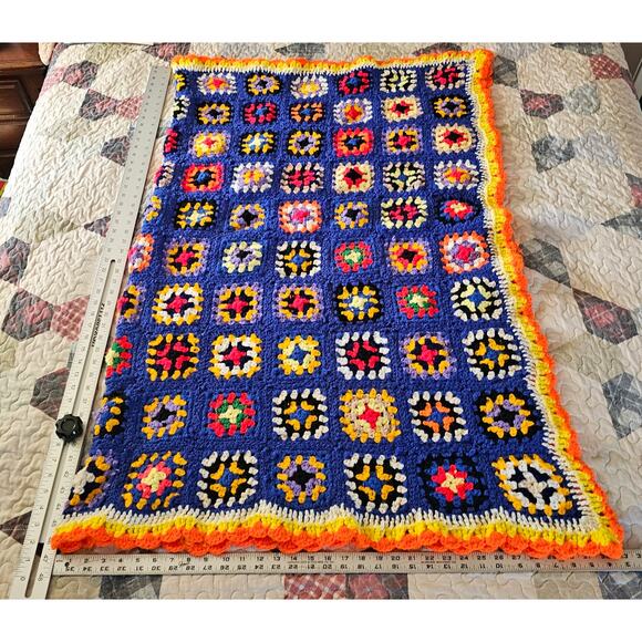 CROCHET Granny Square Afghan Blanket Bright Colors 64" x 48" Handmade GIFT - Picture 4 of 7